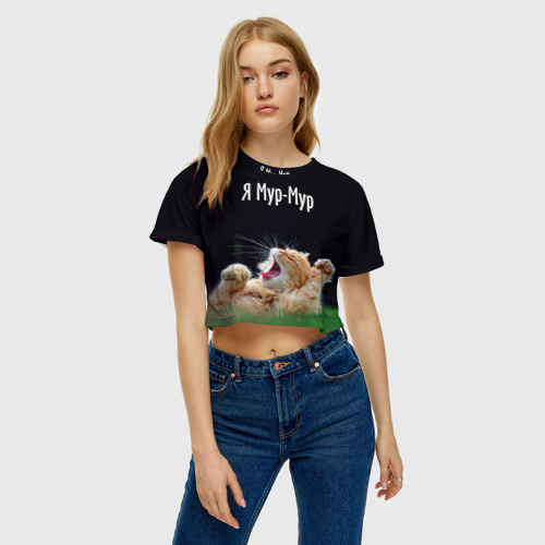 Женская футболка Crop-top 3D Мур мур, цвет 3D печать - фото 3