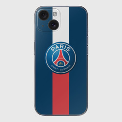 Чехол для iPhone 15 силиконовый с защитой камеры ПСЖ