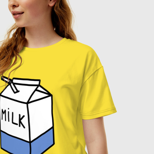 Женская футболка хлопок Oversize Milk, цвет желтый - фото 3