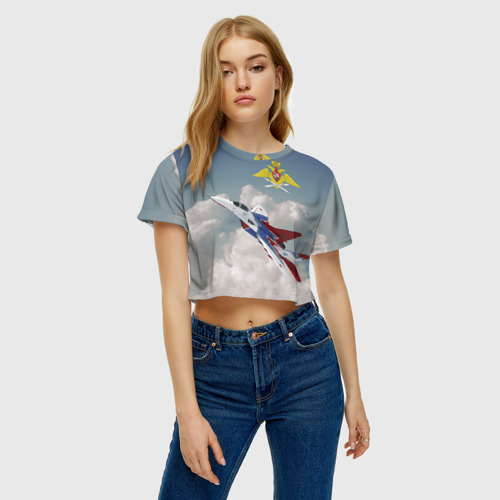 Женская футболка Crop-top 3D Самолёт, цвет 3D печать - фото 3