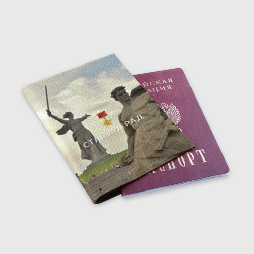 Обложка для паспорта матовая кожа Город-герой Сталинград, цвет черный - фото 3