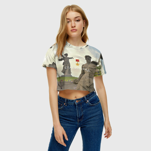 Женская футболка Crop-top 3D Город-герой Сталинград, цвет 3D печать - фото 4