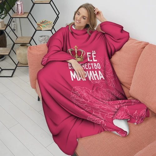 Плед с рукавами с принтом Её величество Марина, вид сбоку #3