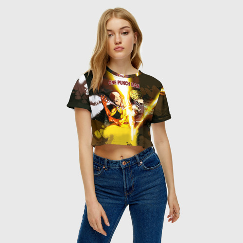 Женская футболка Crop-top 3D Мужик один удар, цвет 3D печать - фото 3