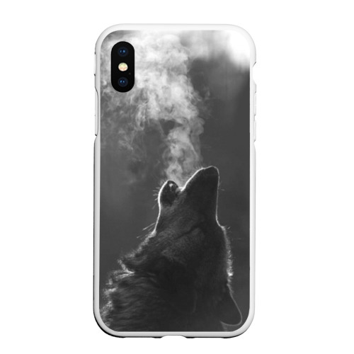 Чехол для iPhone XS Max матовый Воющий волк, цвет белый