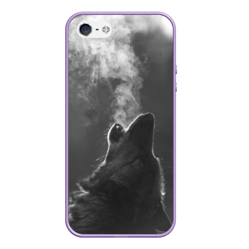 Чехол для iPhone 5/5S матовый Воющий волк, цвет светло-сиреневый