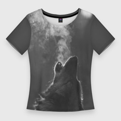 Женская футболка 3D Slim Воющий волк
