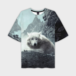 Мужская футболка oversize 3D Волк в горах
