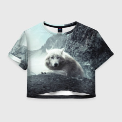 Женская футболка Crop-top 3D Волк в горах