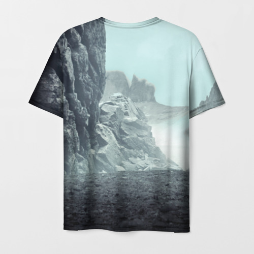 Мужская футболка 3D с принтом Волк в горах, вид сзади #1