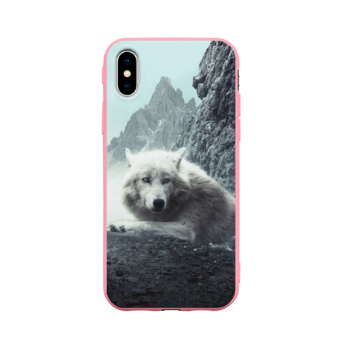 Чехол для iPhone X матовый Волк в горах