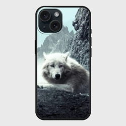 Чехол силиконовый для Apple iPhone 15 матовый Волк в горах