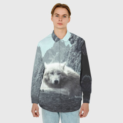 Мужская рубашка oversize 3D Волк в горах - фото 2