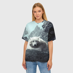 Женская футболка oversize 3D Волк в горах - фото 2