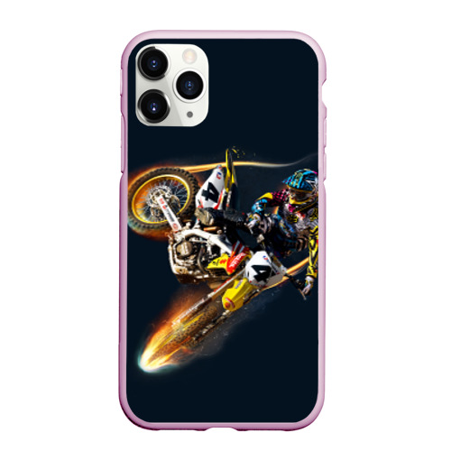 Чехол для iPhone 11 Pro Max матовый Motorcycle Racing, цвет розовый