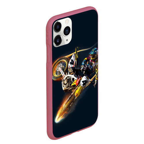 Чехол для iPhone 11 Pro Max матовый Motorcycle Racing, цвет малиновый - фото 3