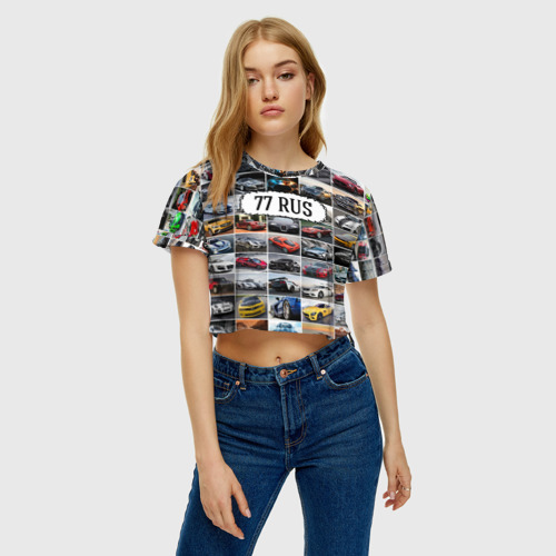 Женская футболка Crop-top 3D Крутые тачки (77 RUS), цвет 3D печать - фото 4