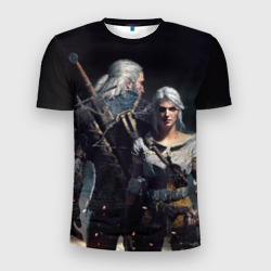 Мужская футболка 3D Slim Geralt and Ciri