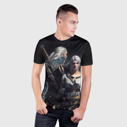 Мужская футболка 3D Slim Geralt and Ciri - фото 2