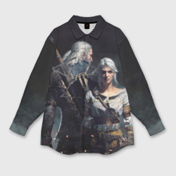 Мужская рубашка oversize 3D Geralt and Ciri