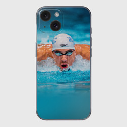 Чехол для iPhone 15 силиконовый с защитой камеры Пловец