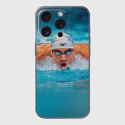 Чехол для iPhone 15 Pro Max силиконовый с защитой камеры Пловец