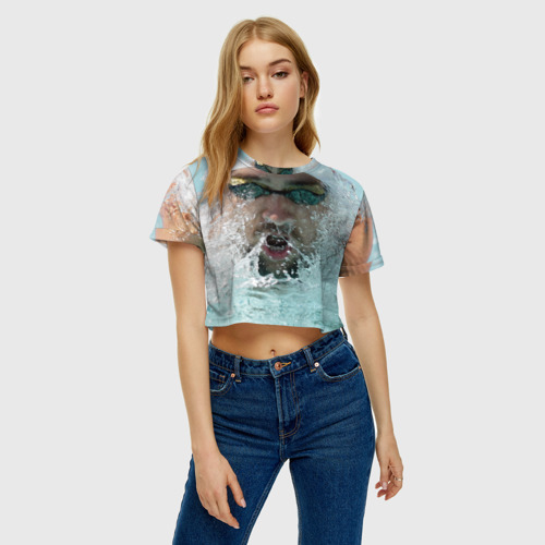 Женская футболка Crop-top 3D Пловец, цвет 3D печать - фото 4