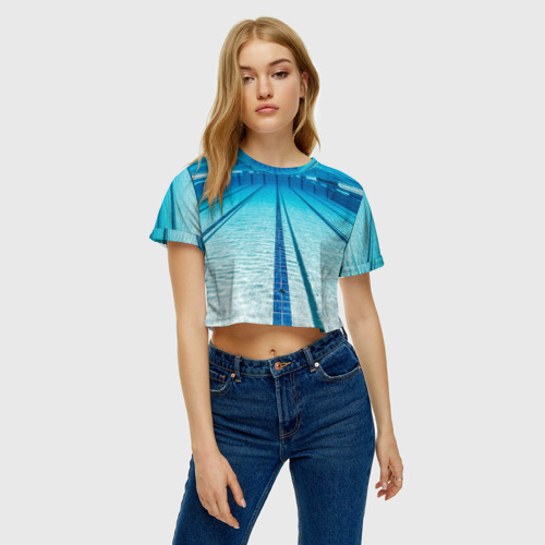 Женская футболка Crop-top 3D Бассейн, цвет 3D печать - фото 3