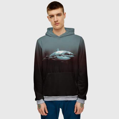 Мужская толстовка 3D Акула, цвет меланж - фото 3
