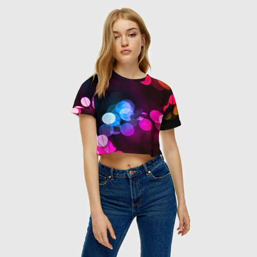 Женская футболка Crop-top 3D Light Spots, цвет 3D печать - фото 3