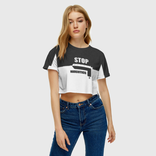 Женская футболка Crop-top 3D Stop narcotics, цвет 3D печать - фото 3