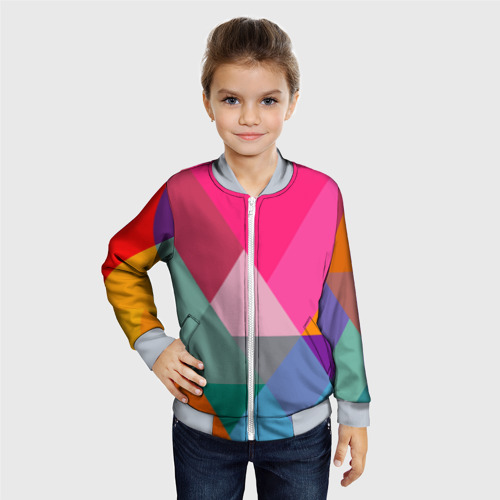Детский бомбер 3D Разноцветные полигоны, цвет серый - фото 3
