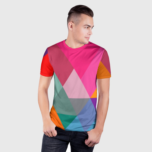Мужская футболка 3D Slim Разноцветные полигоны, цвет 3D печать - фото 3