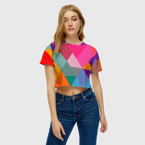 Женская футболка Crop-top 3D Разноцветные полигоны, цвет 3D печать - фото 3