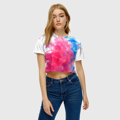 Женская футболка Crop-top 3D Взрыв красок, цвет 3D печать - фото 4