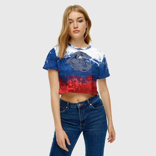 Женская футболка Crop-top 3D Акула, цвет 3D печать - фото 4