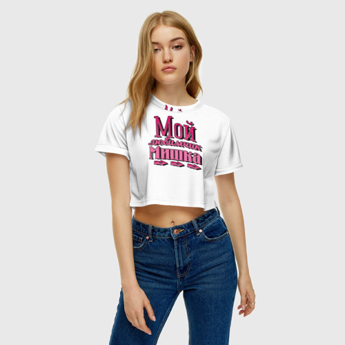 Женская футболка Crop-top 3D Мой любимчик Мишка, цвет 3D печать - фото 3