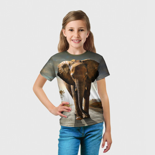 Детская футболка 3D Дикий слон, цвет 3D печать - фото 5