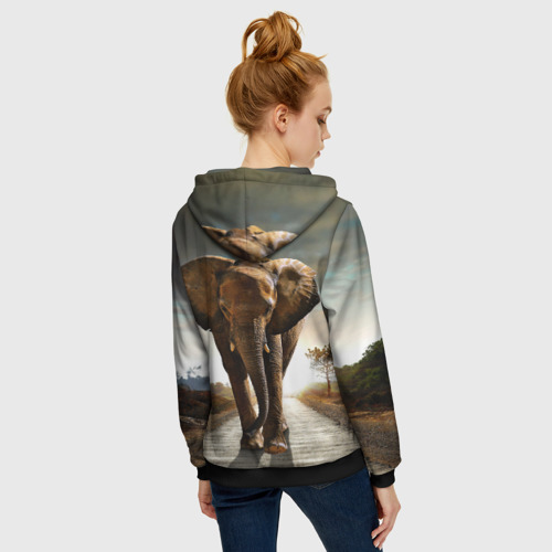 Женская толстовка 3D на молнии Дикий слон, цвет черный - фото 4