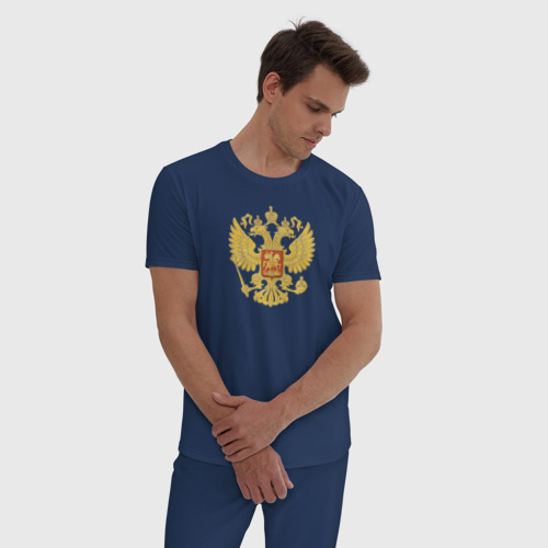 Мужская пижама хлопок Двуглавый, цвет темно-синий - фото 3