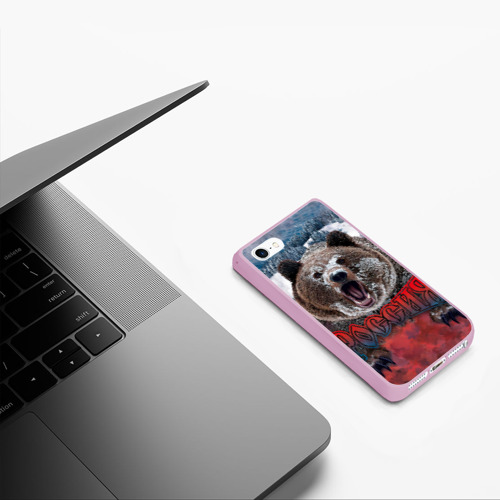 Чехол для iPhone 5/5S матовый Русский медведь, цвет розовый - фото 5