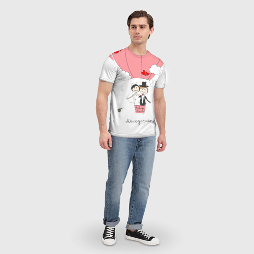 Мужская футболка 3D Молодожены на воздушном шаое, цвет 3D печать - фото 5