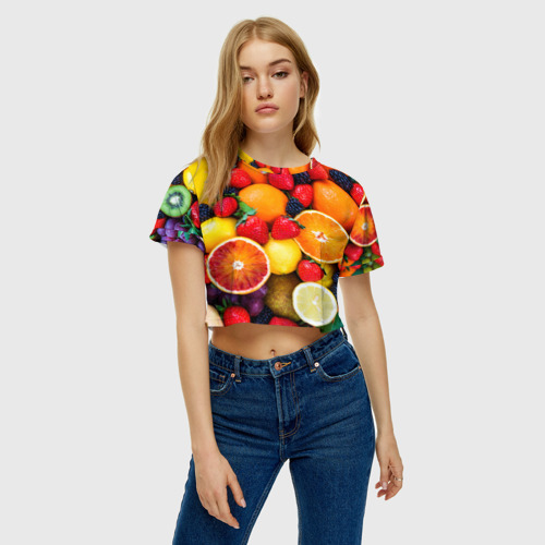 Женская футболка Crop-top 3D Мультифрукт, цвет 3D печать - фото 3