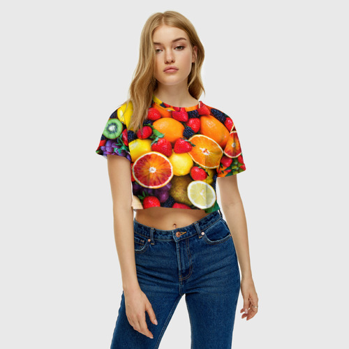 Женская футболка Crop-top 3D Мультифрукт, цвет 3D печать - фото 4