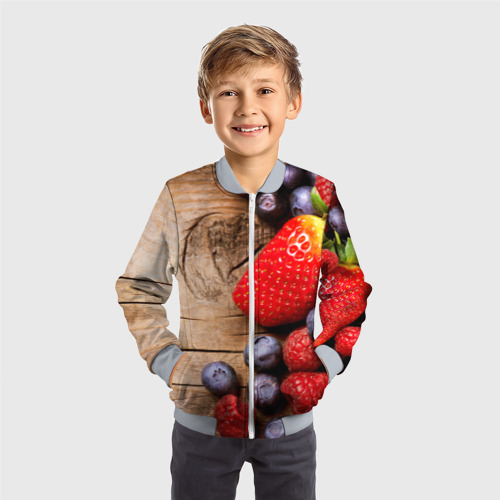 Детский бомбер 3D Ягодный микс, цвет серый - фото 4