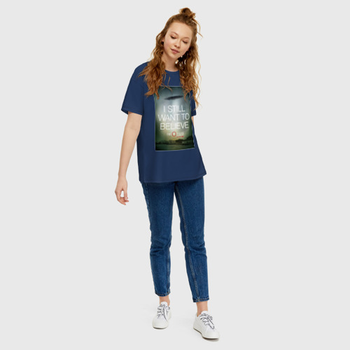 Женская футболка хлопок Oversize X-Files, цвет темно-синий - фото 5
