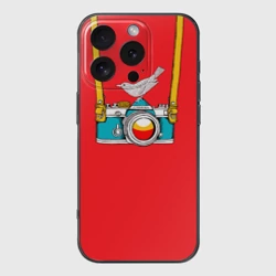 Чехол для iPhone 16 Pro силиконовый с защитой камеры Фотоаппарат с птичкой