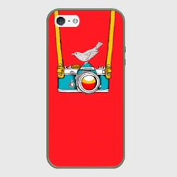 Чехол для iPhone 5/5S матовый Фотоаппарат с птичкой