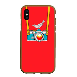 Чехол для iPhone XS Max матовый Фотоаппарат с птичкой
