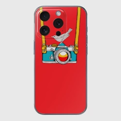 Чехол для iPhone 15 Pro Max силиконовый с защитой камеры Фотоаппарат с птичкой